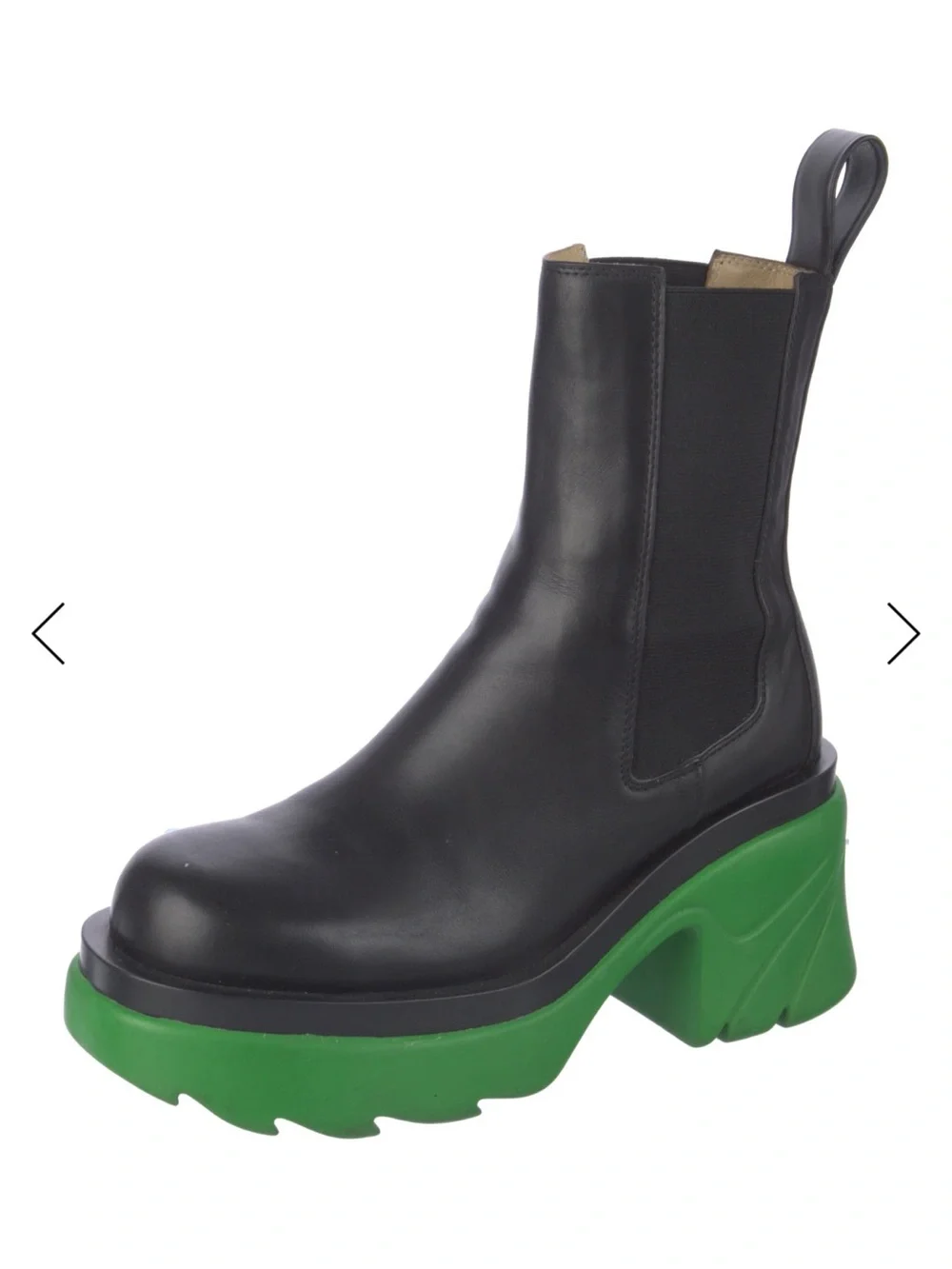Bottega Veneta Black Leather Chelsea Boot with Green Platform